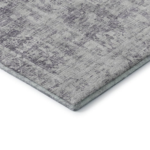8' X 8' Plum And Silver Oriental Washable Round Rug With UV Protection
