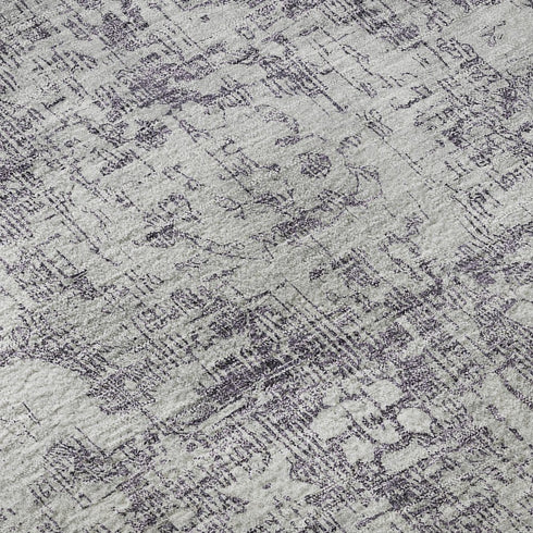 8' X 8' Plum And Silver Oriental Washable Round Rug With UV Protection