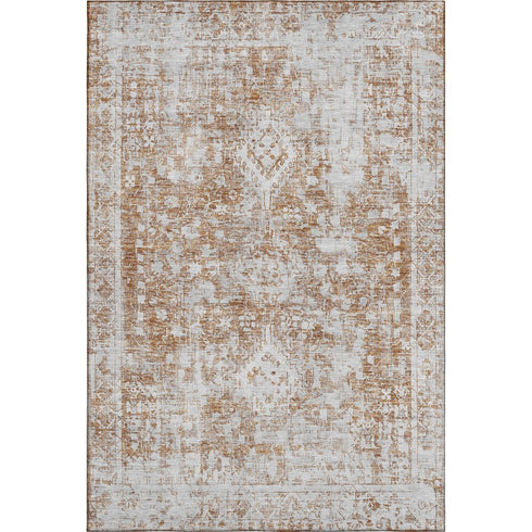 5' X 8' Terra Cotta And Silver Oriental Washable Area Rug With UV Protection