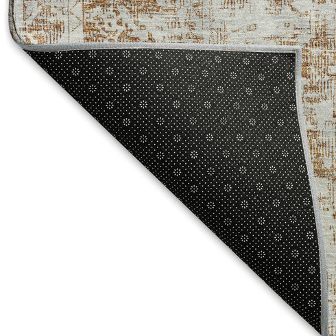 5' X 8' Terra Cotta And Silver Oriental Washable Area Rug With UV Protection