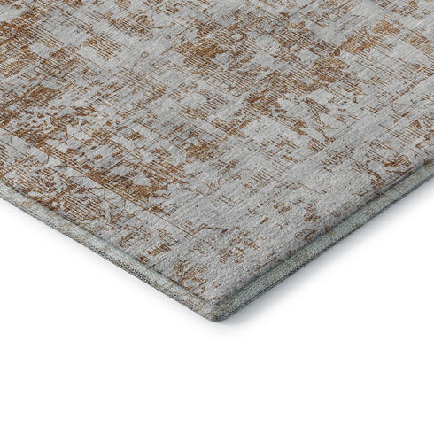 5' X 8' Terra Cotta And Silver Oriental Washable Area Rug With UV Protection
