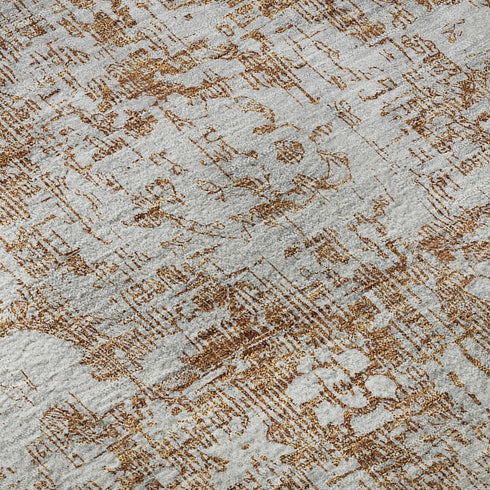 5' X 8' Terra Cotta And Silver Oriental Washable Area Rug With UV Protection