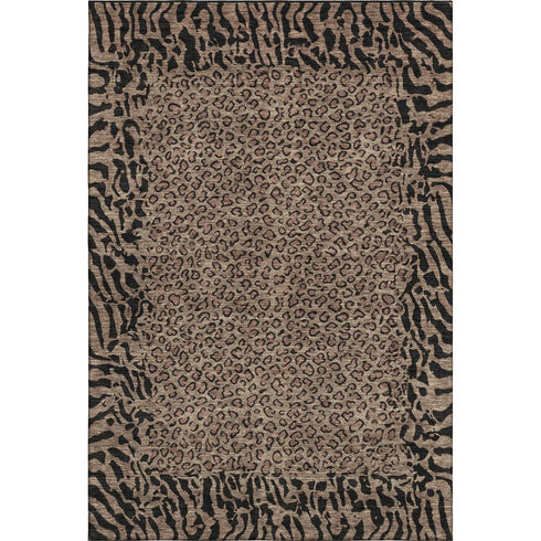 5' X 8' Brown And Black Animal Print Washable Area Rug With UV Protection