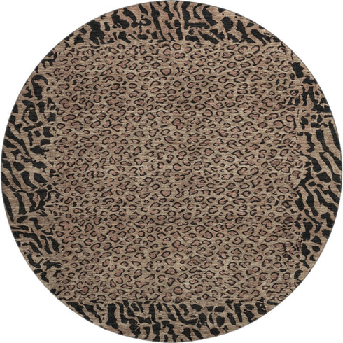 8' X 8' Brown And Black Animal Print Washable Round Rug With UV Protection
