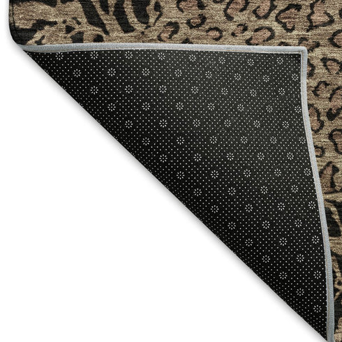 8' X 8' Brown And Black Animal Print Washable Round Rug With UV Protection