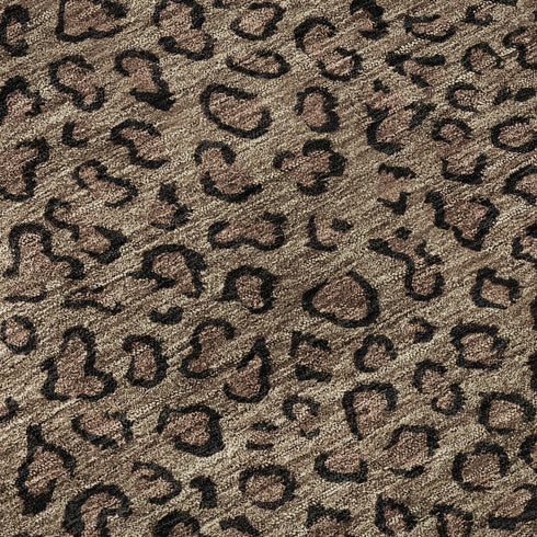8' X 8' Brown And Black Animal Print Washable Round Rug With UV Protection