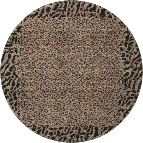 8' X 8' Brown And Black Animal Print Washable Round Rug With UV Protection