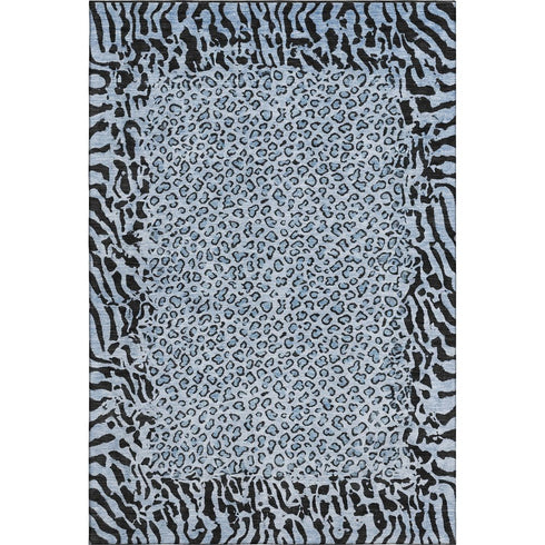 5' X 8' Blue And Black Animal Print Washable Area Rug With UV Protection