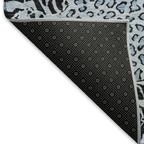 5' X 8' Blue And Black Animal Print Washable Area Rug With UV Protection