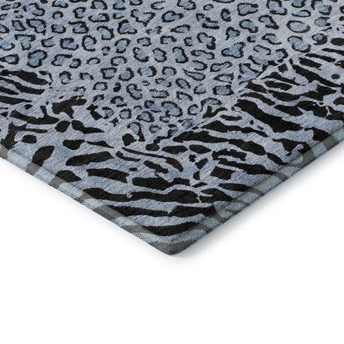 5' X 8' Blue And Black Animal Print Washable Area Rug With UV Protection