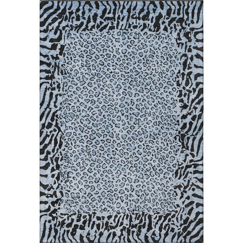 5' X 8' Blue And Black Animal Print Washable Area Rug With UV Protection