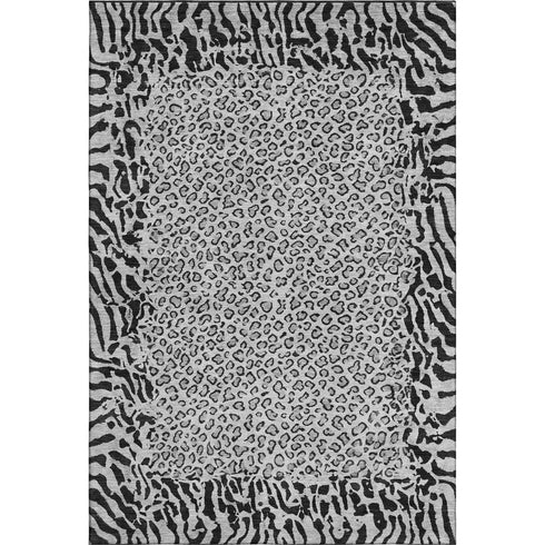 5' X 8' Gray And Black Animal Print Washable Area Rug With UV Protection