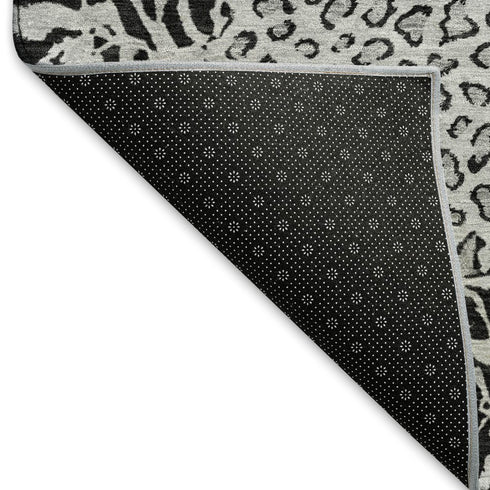 5' X 8' Gray And Black Animal Print Washable Area Rug With UV Protection