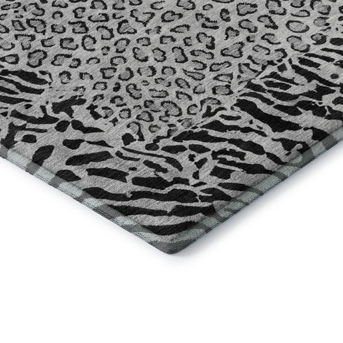 5' X 8' Gray And Black Animal Print Washable Area Rug With UV Protection