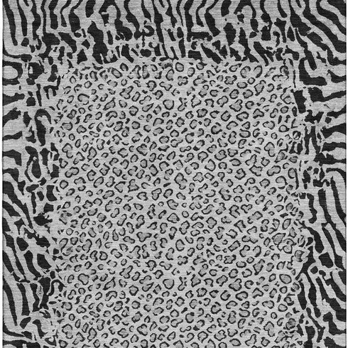 5' X 8' Gray And Black Animal Print Washable Area Rug With UV Protection