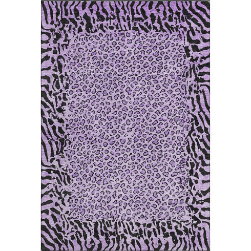5' X 8' Purple And Black Animal Print Washable Area Rug With UV Protection