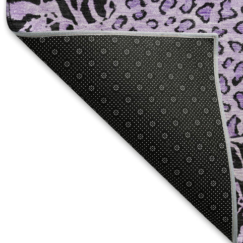 5' X 8' Purple And Black Animal Print Washable Area Rug With UV Protection