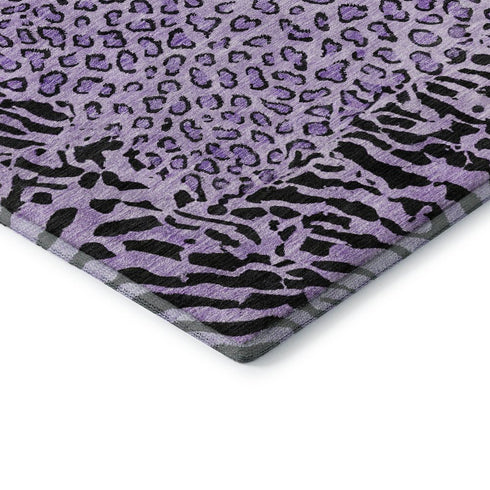 5' X 8' Purple And Black Animal Print Washable Area Rug With UV Protection
