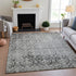 9' X 12' Charcoal And Ivory Damask Washable Area Rug With UV Protection