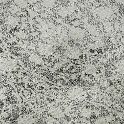 9' X 12' Charcoal And Ivory Damask Washable Area Rug With UV Protection