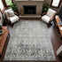 9' X 12' Charcoal And Ivory Damask Washable Area Rug With UV Protection