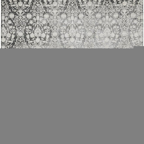 9' X 12' Charcoal And Ivory Damask Washable Area Rug With UV Protection