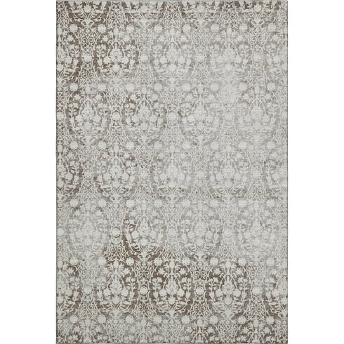 5' X 8' Chocolate And Ivory Damask Washable Area Rug With UV Protection