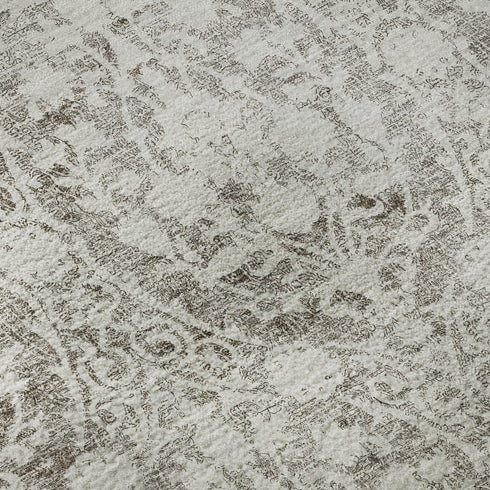 8' X 8' Chocolate And Ivory Damask Washable Round Rug With UV Protection