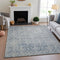 9' X 12' Denim Blue And Ivory Damask Washable Area Rug With UV Protection