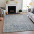 9' X 12' Denim Blue And Ivory Damask Washable Area Rug With UV Protection