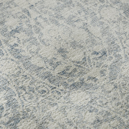 9' X 12' Denim Blue And Ivory Damask Washable Area Rug With UV Protection