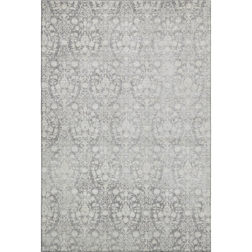 5' X 8' Gray And Ivory Damask Washable Area Rug With UV Protection