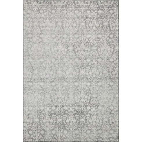5' X 8' Gray And Ivory Damask Washable Area Rug With UV Protection