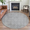 8' X 8' Gray And Ivory Damask Washable Round Rug With UV Protection