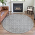 8' X 8' Gray And Ivory Damask Washable Round Rug With UV Protection