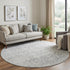 8' X 8' Gray And Ivory Damask Washable Round Rug With UV Protection