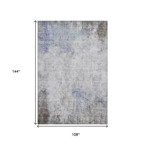 9' X 12' Brown Gray And Purple Abstract Washable Area Rug With UV Protection