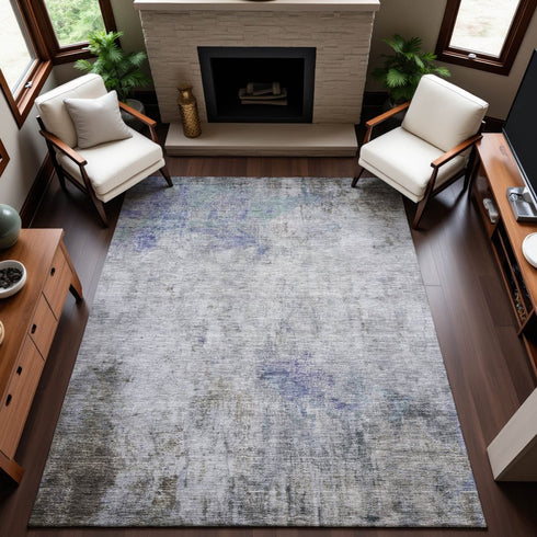 9' X 12' Brown Gray And Purple Abstract Washable Area Rug With UV Protection