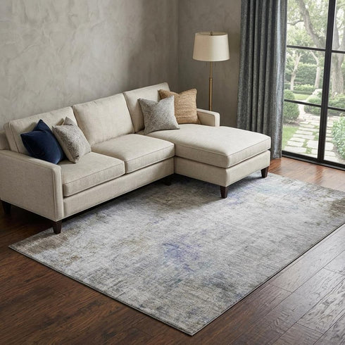 9' X 12' Brown Gray And Purple Abstract Washable Area Rug With UV Protection