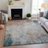 8' Teal Pink And Gold Abstract Washable Area Rug With UV Protection