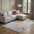 8' Teal Pink And Gold Abstract Washable Area Rug With UV Protection