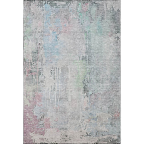 5' X 8' Blue Green And Gray Abstract Washable Area Rug With UV Protection