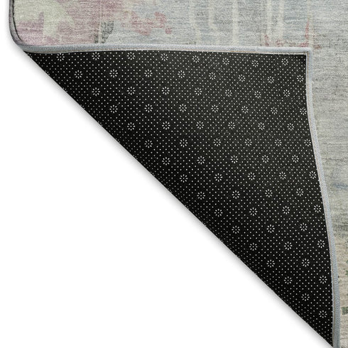 5' X 8' Blue Green And Gray Abstract Washable Area Rug With UV Protection