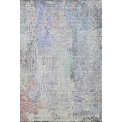 5' X 8' Purple Blue And Gray Abstract Washable Area Rug With UV Protection
