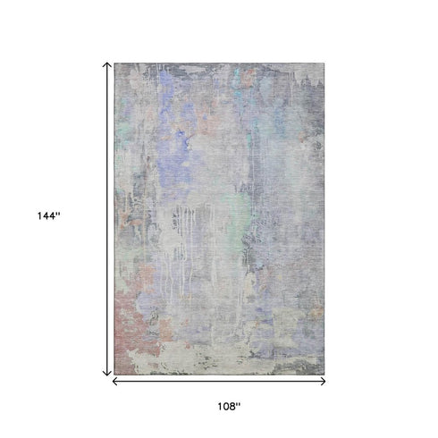 9' X 12' Purple Blue And Gray Abstract Washable Area Rug With UV Protection