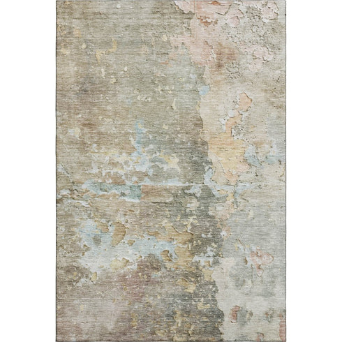 5' X 8' Brown Beige And Blue Abstract Washable Area Rug With UV Protection