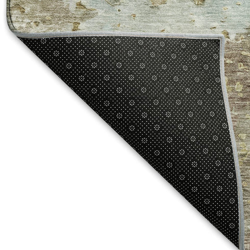 5' X 8' Brown Beige And Blue Abstract Washable Area Rug With UV Protection