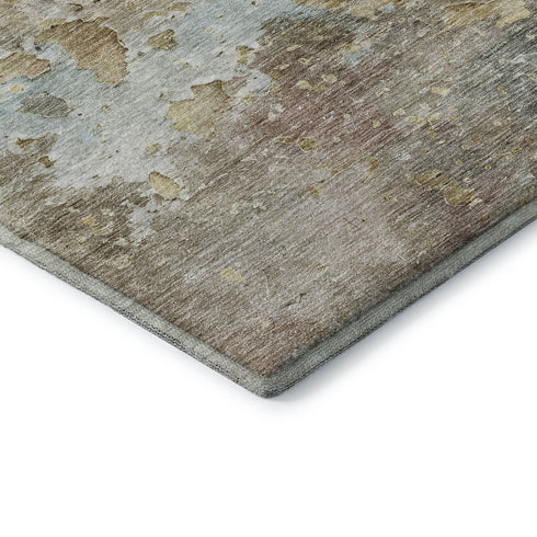 5' X 8' Brown Beige And Blue Abstract Washable Area Rug With UV Protection