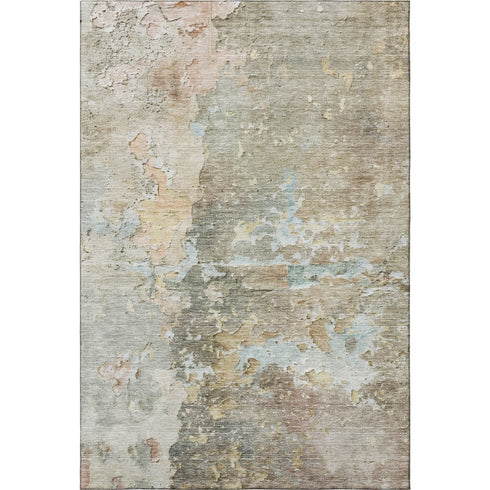 5' X 8' Brown Beige And Blue Abstract Washable Area Rug With UV Protection