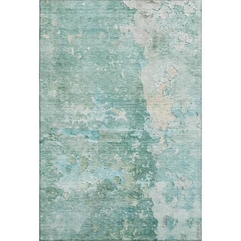 5' X 8' Emerald Pale Aqua And Ivory Abstract Washable Area Rug With UV Protection